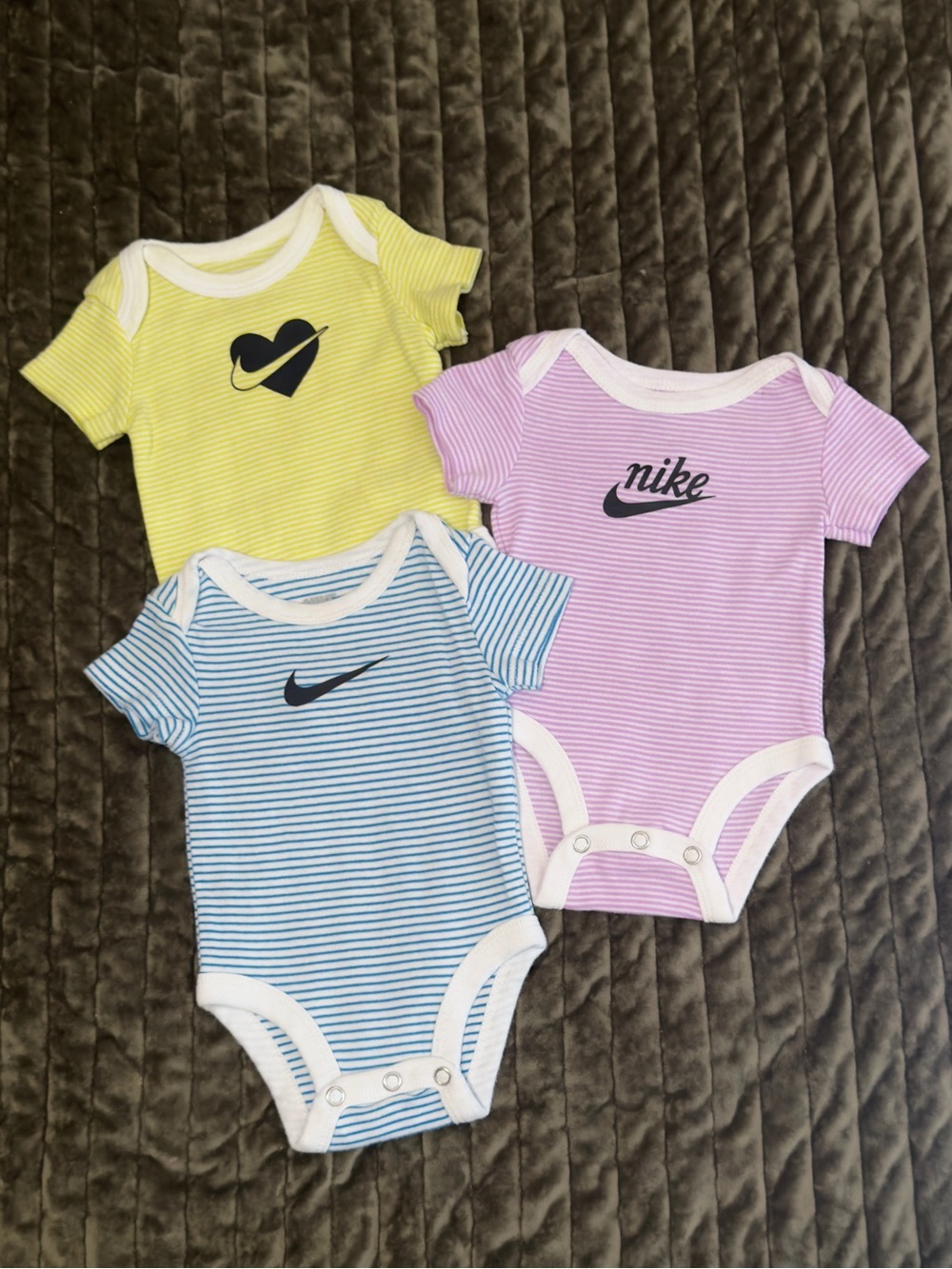 Nike Baby 3-Pack Multi Striped Short-Sleeve Bodysuits - Blue, Purple, Yellow